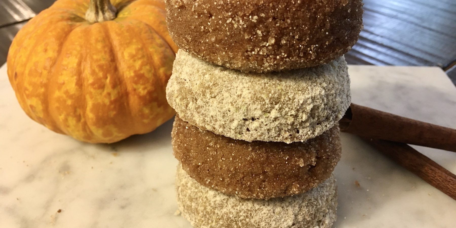 Flour Farm Cider Doughnuts Stack baked-gluten-free-apple-cider-doughnuts